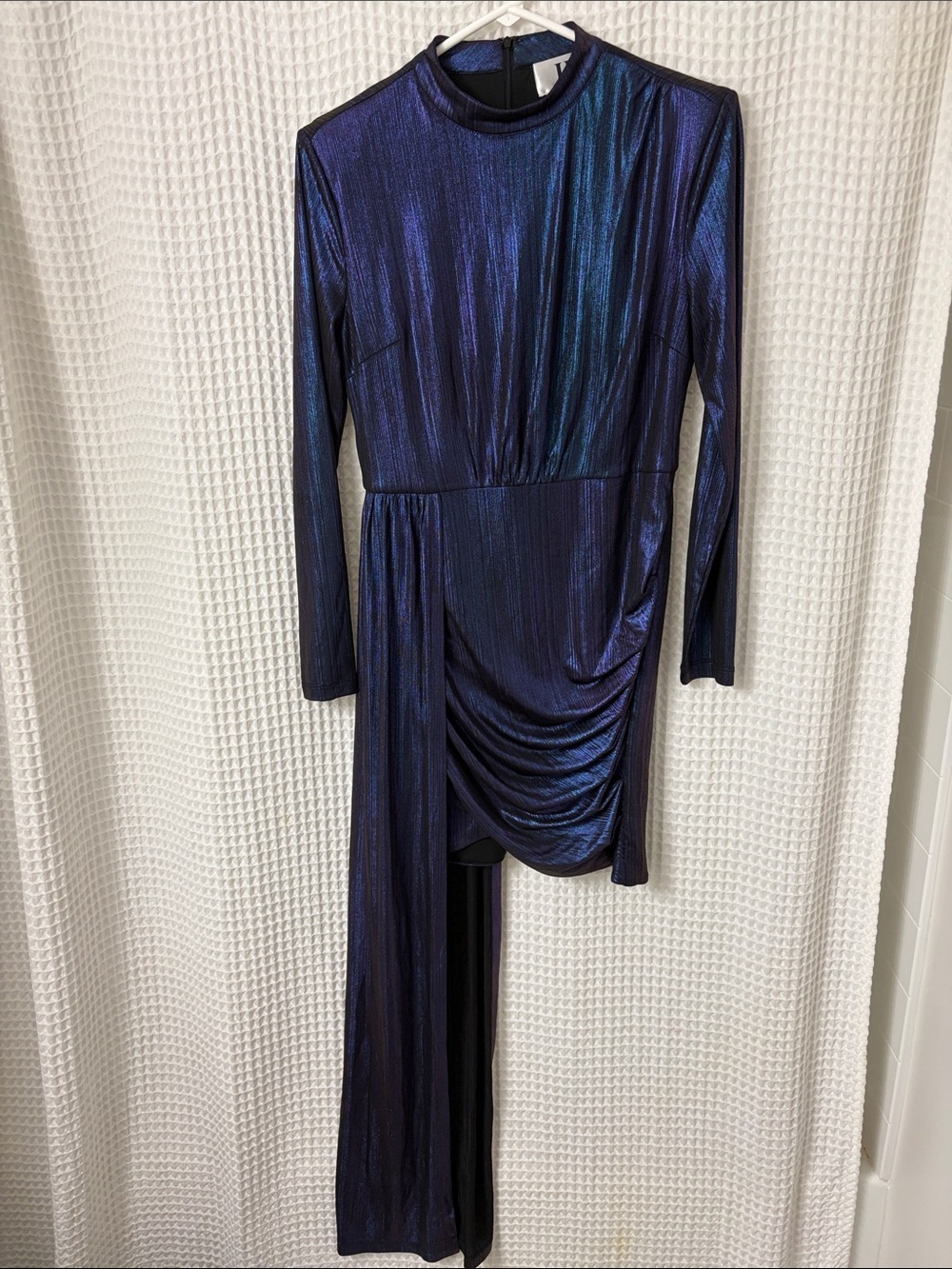 ASOS Forever Unique Mini Dress With Drape in Blue Metallic Shoulderpads Size 8